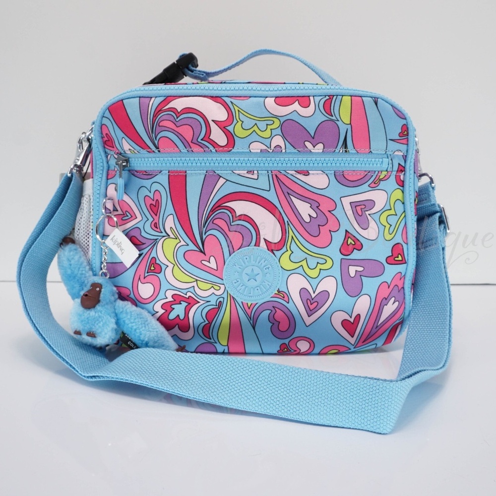Kipling Ermy Insulated Lunch Bag KI9062 Polyester EVA Groovy Hearts Multi $69NWT